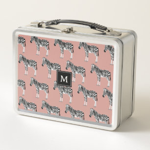 Zebra Exotic Animal Pattern Blush Pink Monogramm Metall Brotdose