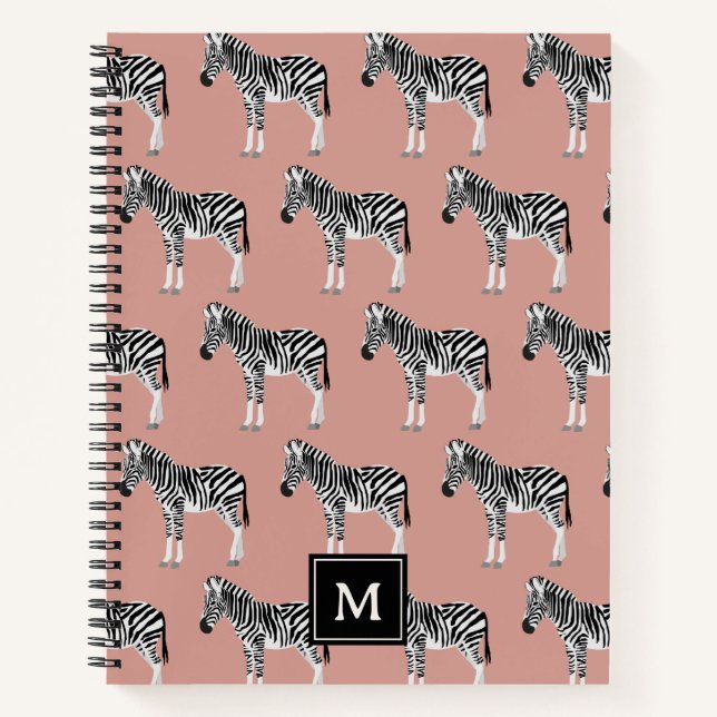 Zebra Exotic Animal Pattern Blush Pink Monogramm Notizbuch (Vorderseite)