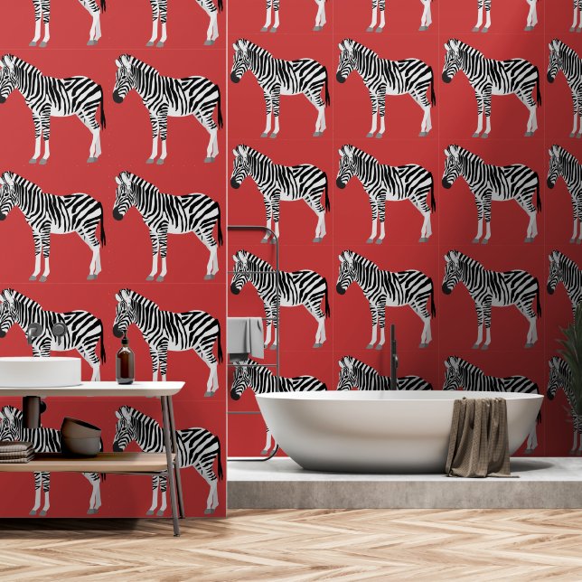Zebra Exotic Animal Pattern Deep Red Tapete (Badezimmer)
