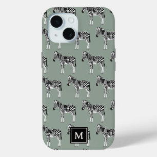 Zebra Exotic Animal Pattern Sage Green Monogram Case-Mate iPhone Hülle