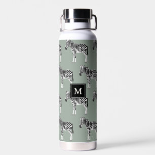 Zebra Exotic Animal Pattern Sage Green Monogram Trinkflasche