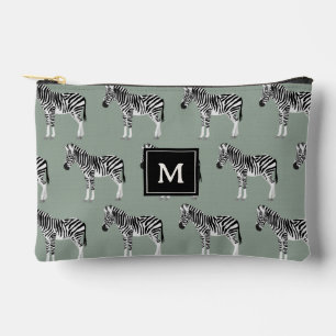Zebra Exotic Animal Pattern Sage Green Monogram Zubehörtasche