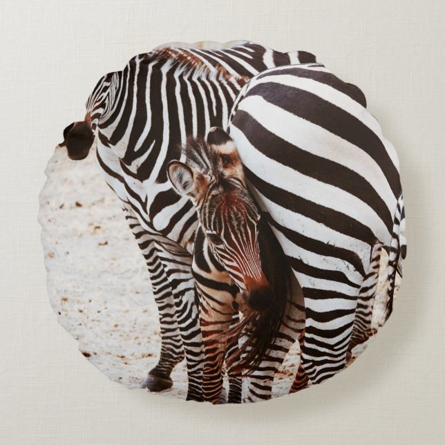ZEBRA FAMILY RUNDES KISSEN (Vorderseite)