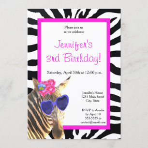 Zebra Fashion Glamour Tiermädchen Geburtstag Einladung