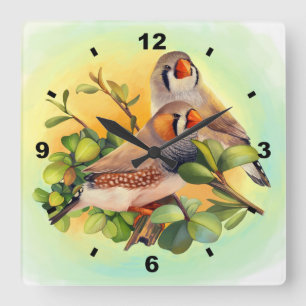 Zebra finch realistic painting quadratische wanduhr