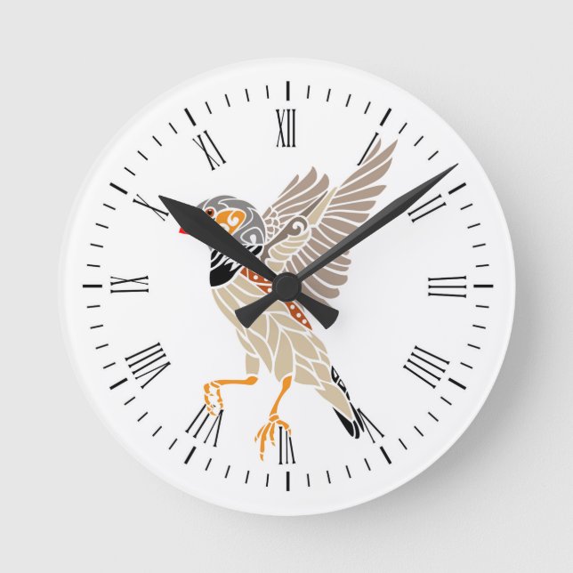 Zebra-Finch-Tribal-Tätowierungsdesign Runde Wanduhr (Vorderseite)
