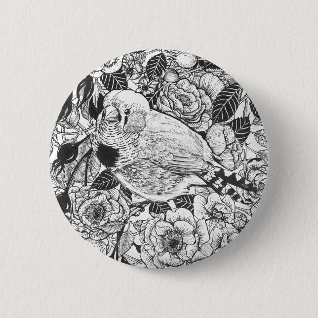 Zebra-Finch und Rose-Buschtinte zeichnend Button (Vorderseite)