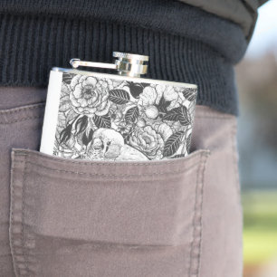 Zebra-Finch und Rose-Buschtinte zeichnend Flachmann