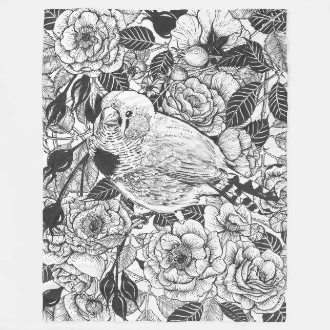 Zebra-Finch und Rose-Buschtinte zeichnend Fleecedecke (Vorderseite)