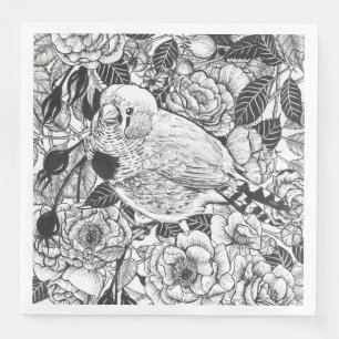 Zebra-Finch und Rose-Buschtinte zeichnend Serviette