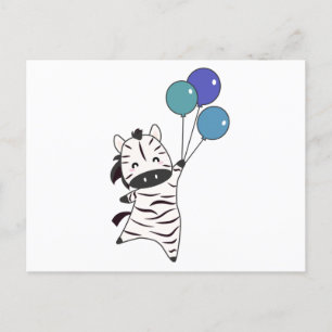 Zebra fliegt mit Balloons hoch, süße Tiere Postkarte