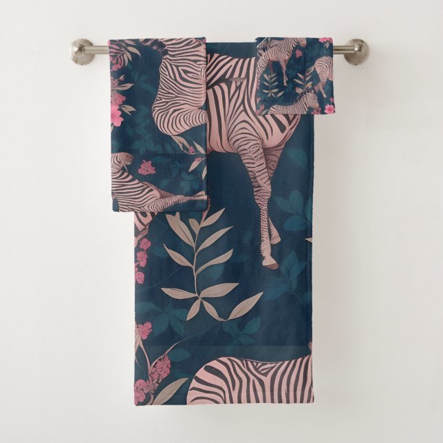 Zebra Floral Personalisiertes Muster Badhandtuch Set (Insitu)