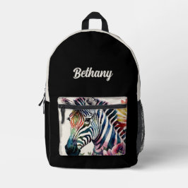 Zebra Floral Watercolor Art Black Beige Bedruckter Rucksack