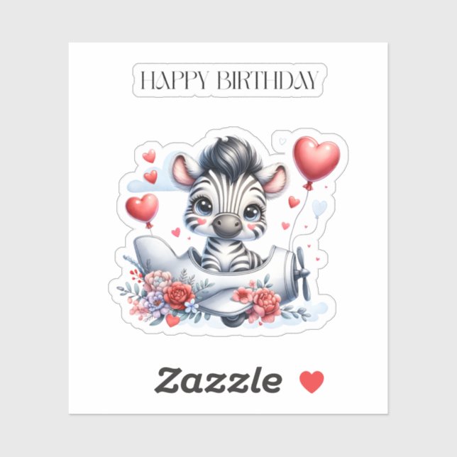Zebra-Flugzeug-Geburtstag Aufkleber (Blatt)