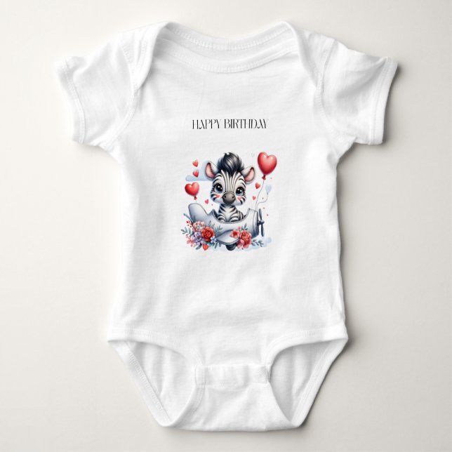 Zebra-Flugzeug-Geburtstag Baby Strampler (Vorderseite)