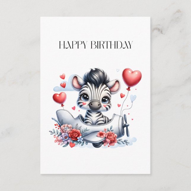 Zebra-Flugzeug-Geburtstag Begleitkarte (Vorderseite)