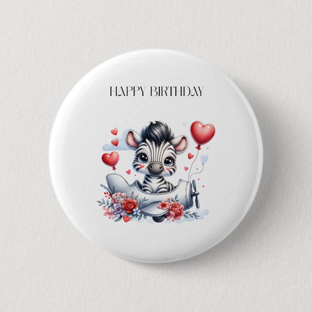 Zebra-Flugzeug-Geburtstag Button (Vorderseite)