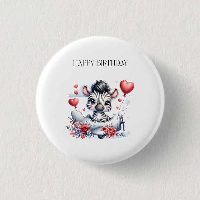 Zebra-Flugzeug-Geburtstag Button (Vorderseite)