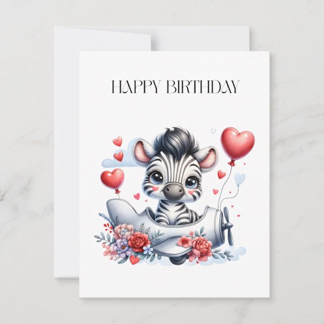 Zebra-Flugzeug-Geburtstag Einladung (Vorderseite)