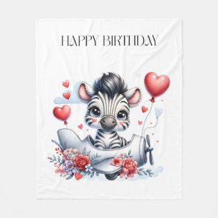Zebra-Flugzeug-Geburtstag Fleecedecke