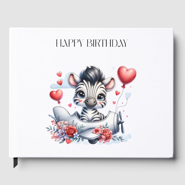 Zebra-Flugzeug-Geburtstag Gästebuch (Vorderseite)