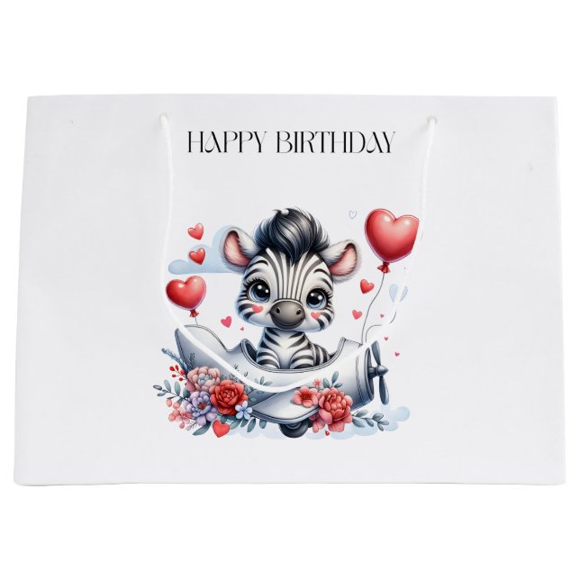 Zebra-Flugzeug-Geburtstag Große Geschenktüte (Vorderseite)