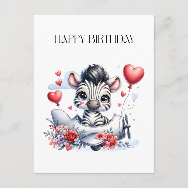 Zebra-Flugzeug-Geburtstag Postkarte (Vorderseite)