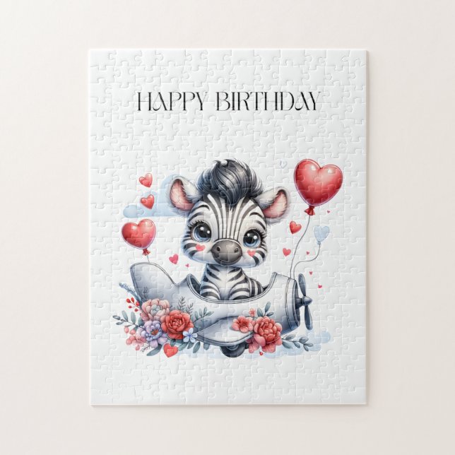 Zebra-Flugzeug-Geburtstag Puzzle (Vertikal)