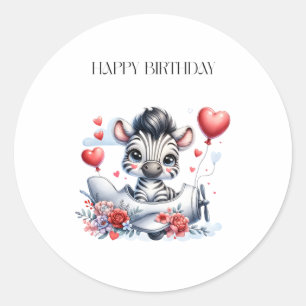 Zebra-Flugzeug-Geburtstag Runder Aufkleber