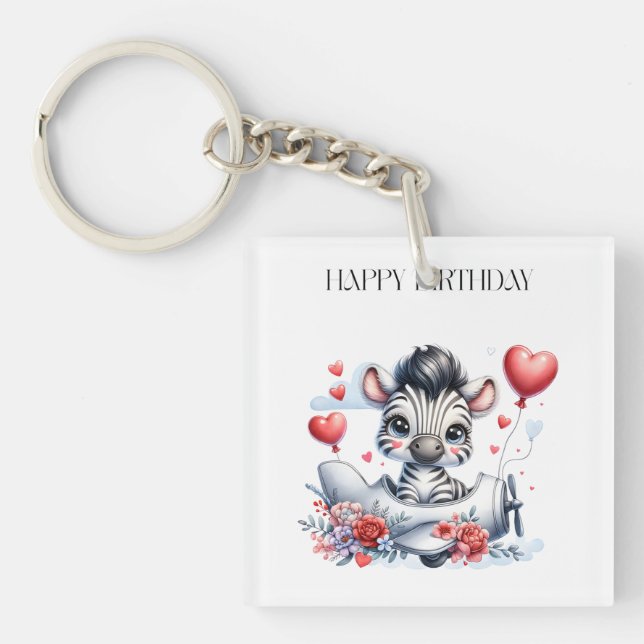 Zebra-Flugzeug-Geburtstag Schlüsselanhänger (Vorderseite)