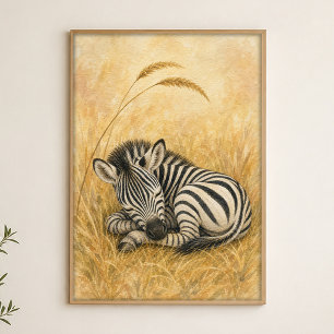 Zebra-Fohlen-Schlaf-Wasserfarben-Whimsical-Kunstpo Poster