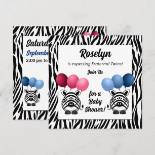 Zebra Fraternal Twins Pink und Blue Baby Dusche Einladung