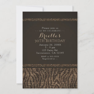 Zebra-Funkel-Braun-Gold-Glam-Party-Einladungen Einladung