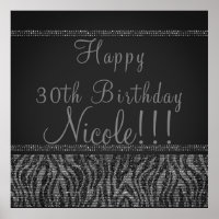 Zebra Funkel Silber Schwarz Glam Chic Party-Banner