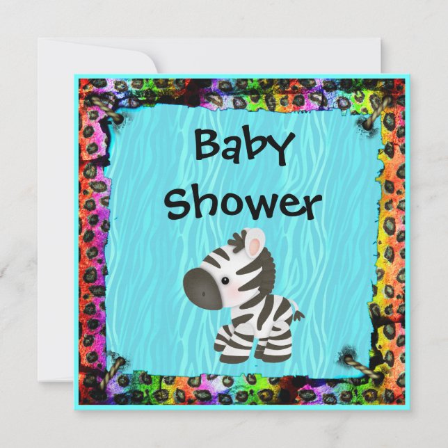 Zebra & Funky Leopard & Zebra Print Baby Dusche Einladung (Vorderseite)