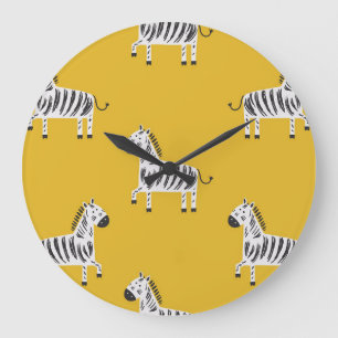 Zebra für Kinder: Nahtloses Muster Große Wanduhr