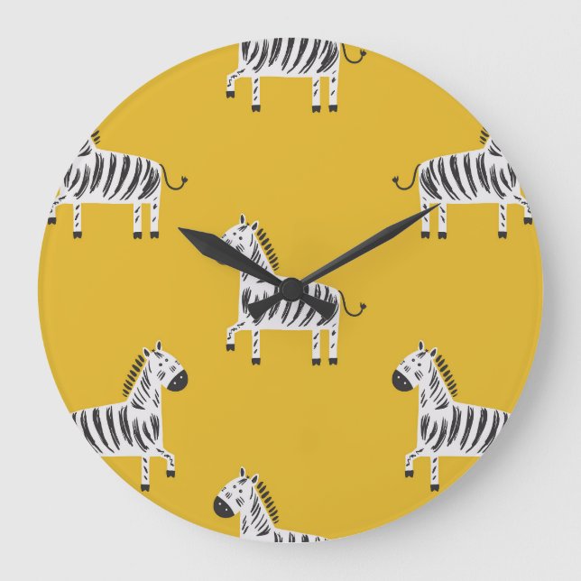 Zebra für Kinder: Nahtloses Muster Große Wanduhr (Vorderseite)