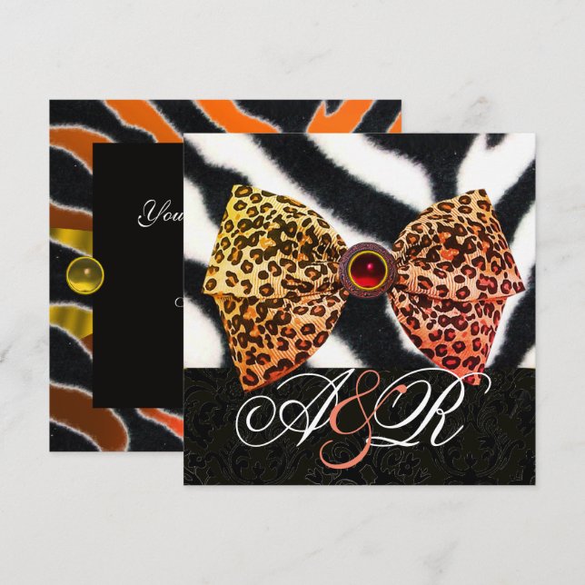 ZEBRA FUR,LEOPARER HAUTBOW,SCHWARZES DAMASK-MONOGR EINLADUNG (Vorne/Hinten)
