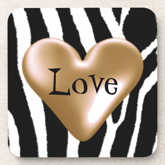 Zebra Fur Print mit Herzdesign Getränkeuntersetzer (Vorderseite)