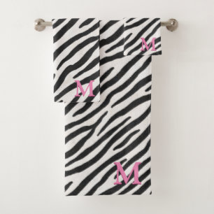 Zebra Fur Realistisches Pink-Monogramm Badhandtuch Set