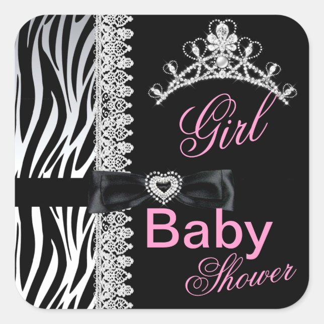 Zebra Girl Baby Dusche Princess Tiara Quadratischer Aufkleber (Vorderseite)