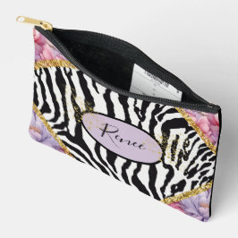 Zebra Glam goldenes Funkeln mit hellen Rose Zubehörtasche