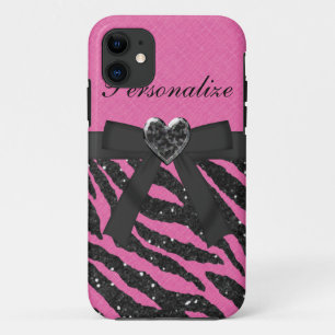 Zebra Glitzer & Bow, rosa und schwarz gedruckt Case-Mate iPhone Hülle