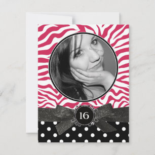 Zebra Glitzer und Punkt Foto Sweet 16 Pink Einladung