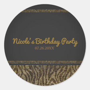 Zebra Glitzernde Pailletten Glam Chic Moderne Part Runder Aufkleber