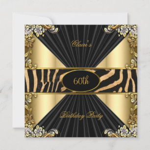 Zebra Gold Cream Leopard Black Birthday Party Einladung