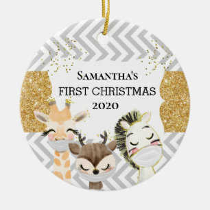 Zebra Gold Giraffe 2020 für Baby's First Christmas Keramik Ornament