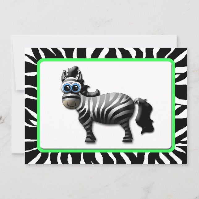 Zebra Green Frame Baby Shower Einladungen (Vorderseite)