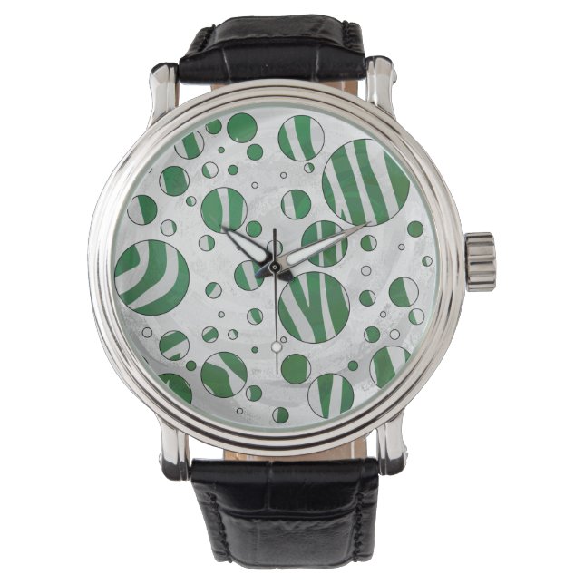 Zebra Green und White Polka Dot Armbanduhr (Vorderseite)