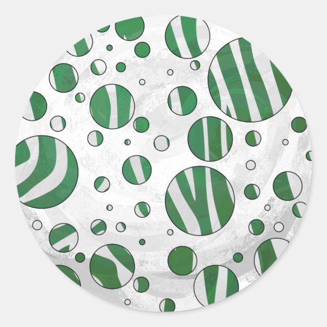 Zebra Green und White Polka Dot Runder Aufkleber (Vorderseite)